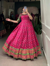 Pink  Color Jacquard Silk Patola Print With Zari Weaving Work Gown